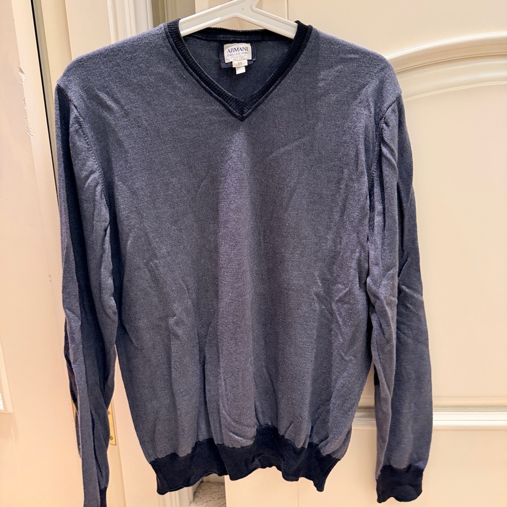Armani Collezioni Men's V-Neck Sweater two tone gray and black size S